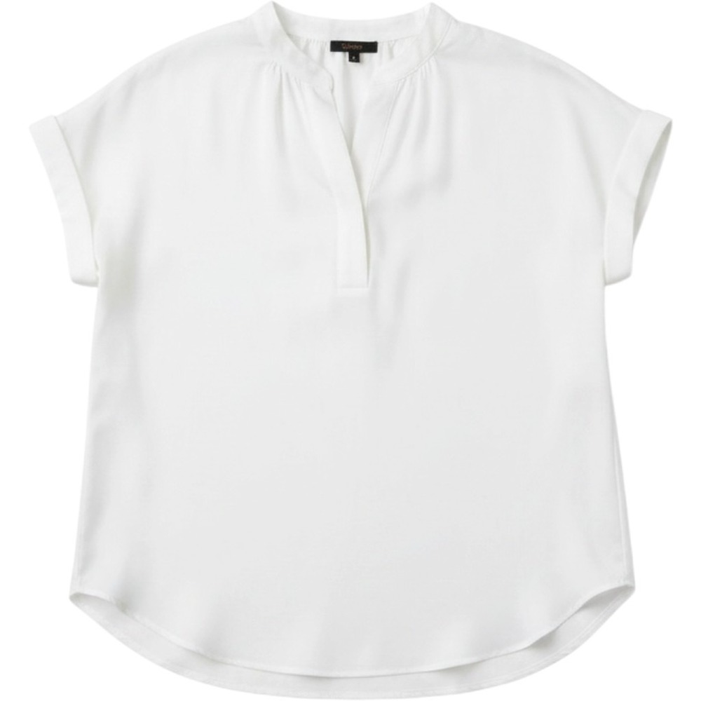 Quince Washable Stretch Silk Blouse Ivory Short Sleeve Top Large NWT